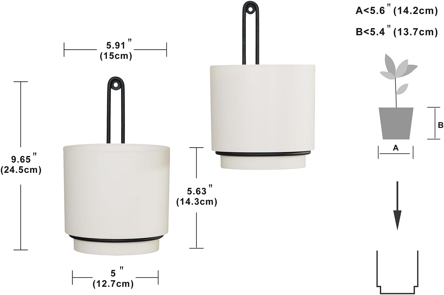 2 Pack White Metal Wall Hanging Planters