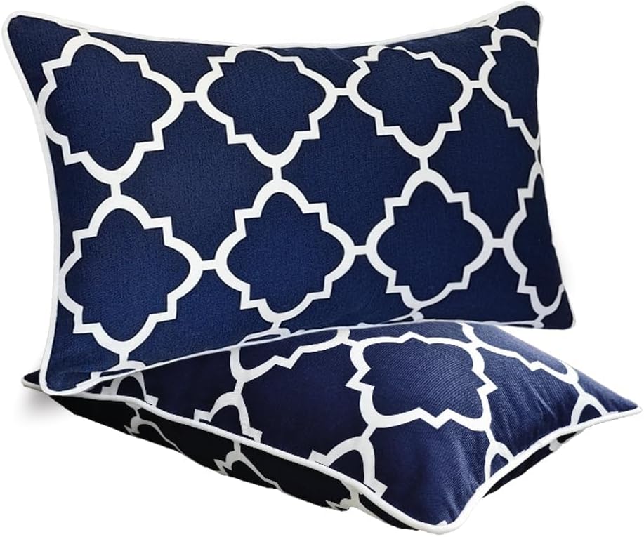 Bird Navy Fretwork 12x20 Outdoor Pillows