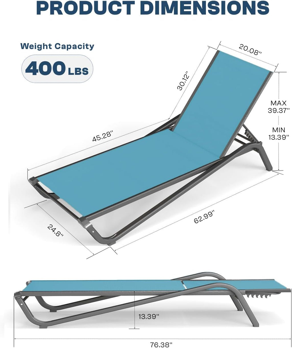 Sky Blue Aluminum Patio Chaise Lounge Chair