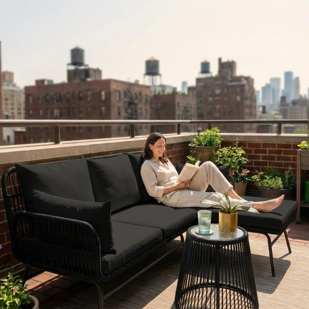 Bezseller 3-Piece L-Shaped Rattan Patio Sofa Set