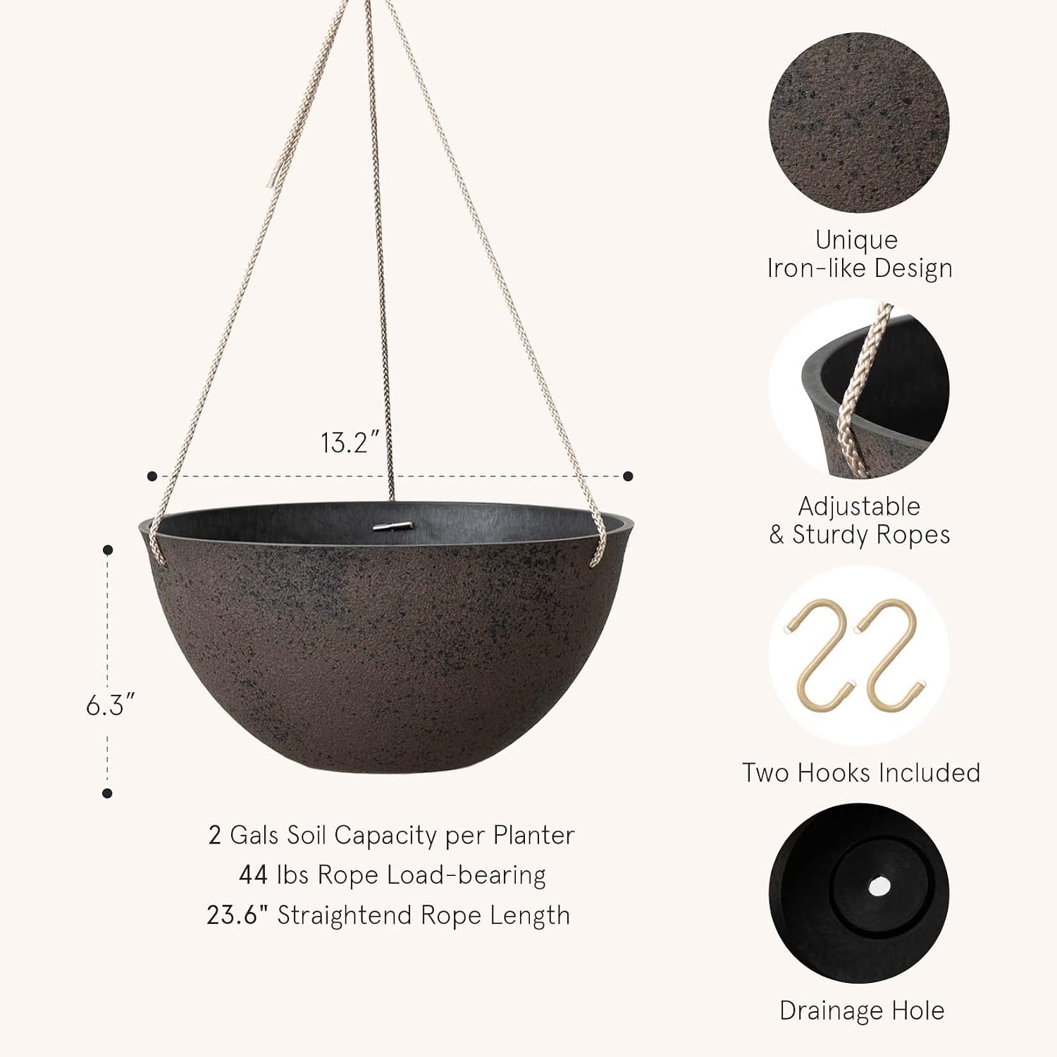 LA JOLIE MUSE 2 Pack Large Hanging Planters