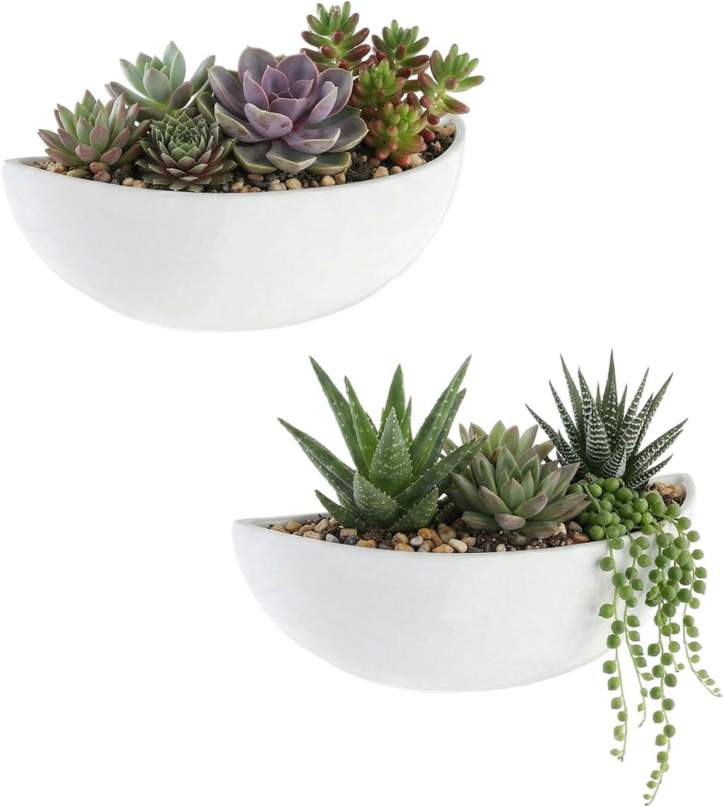 MyGift 2 Pack White Ceramic Wall Planters