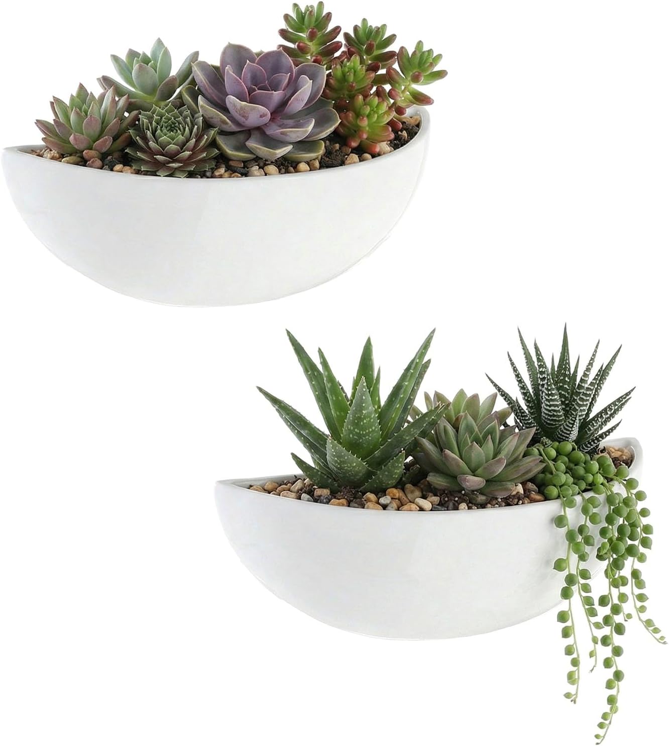 MyGift 2 Pack White Ceramic Wall Planters