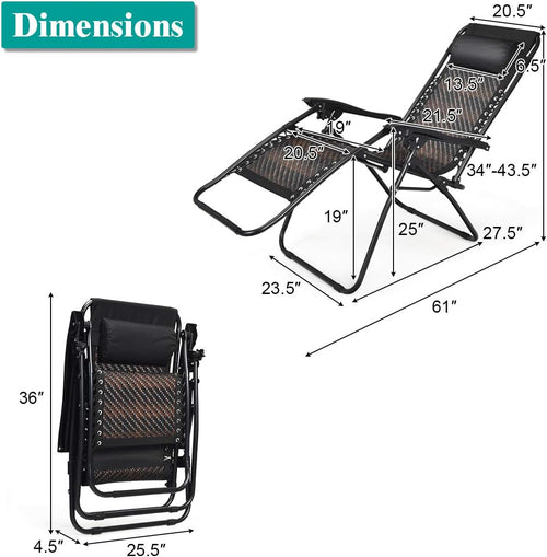 2PCS Rattan Zero Gravity Lounge Chairs