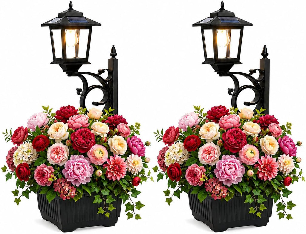 2 Pack 2-in-1 Solar Lamp Post Planter