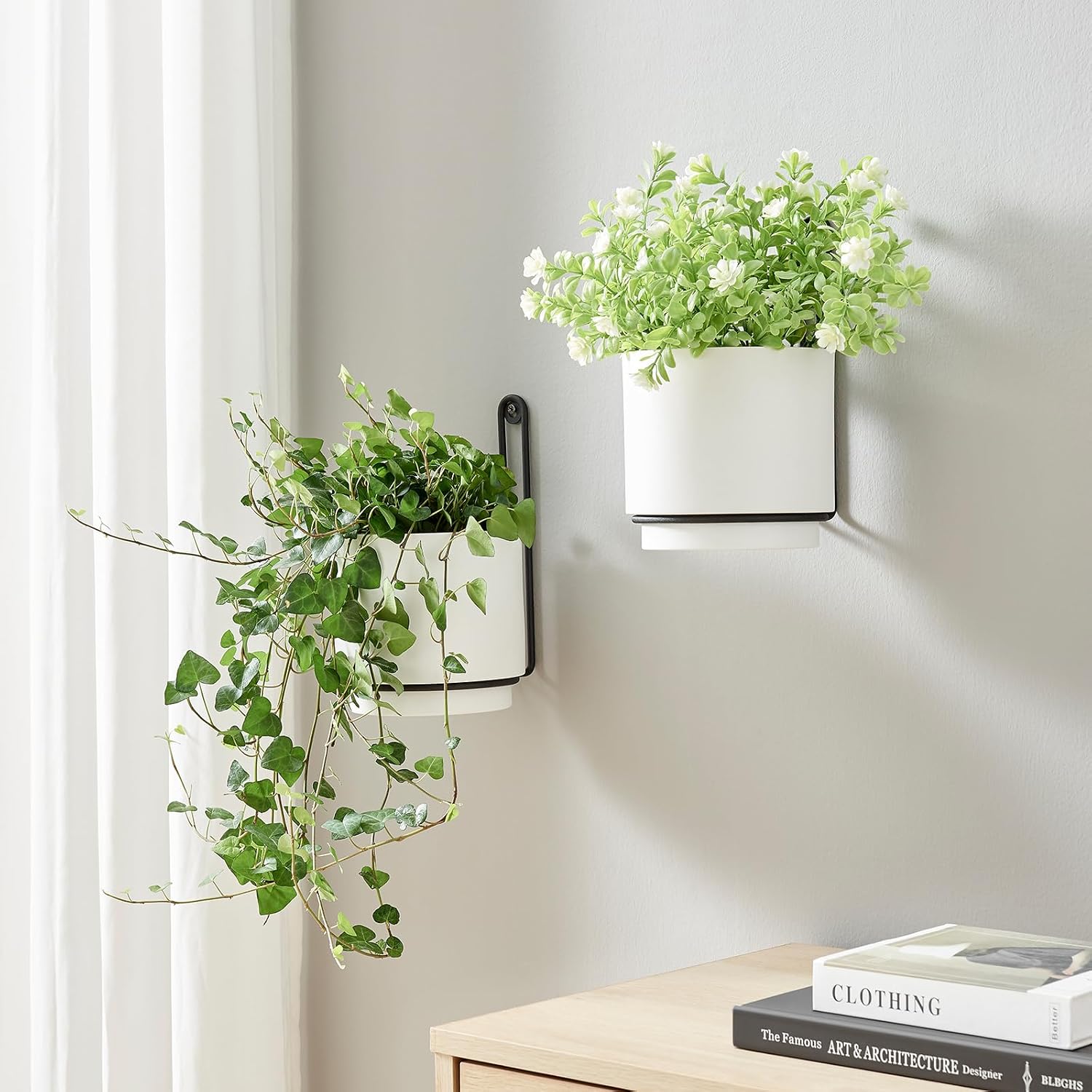2 Pack White Metal Wall Hanging Planters