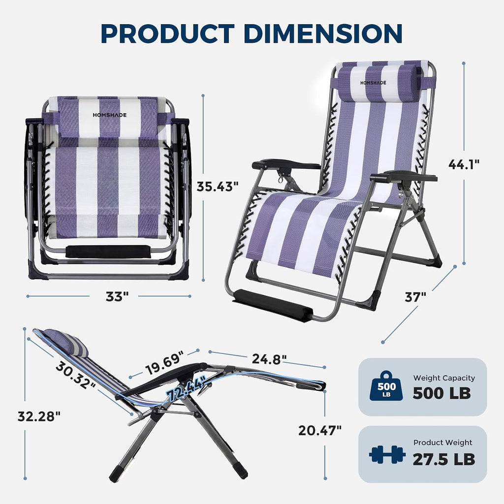 Blue White 33In XXL Zero Gravity Chair