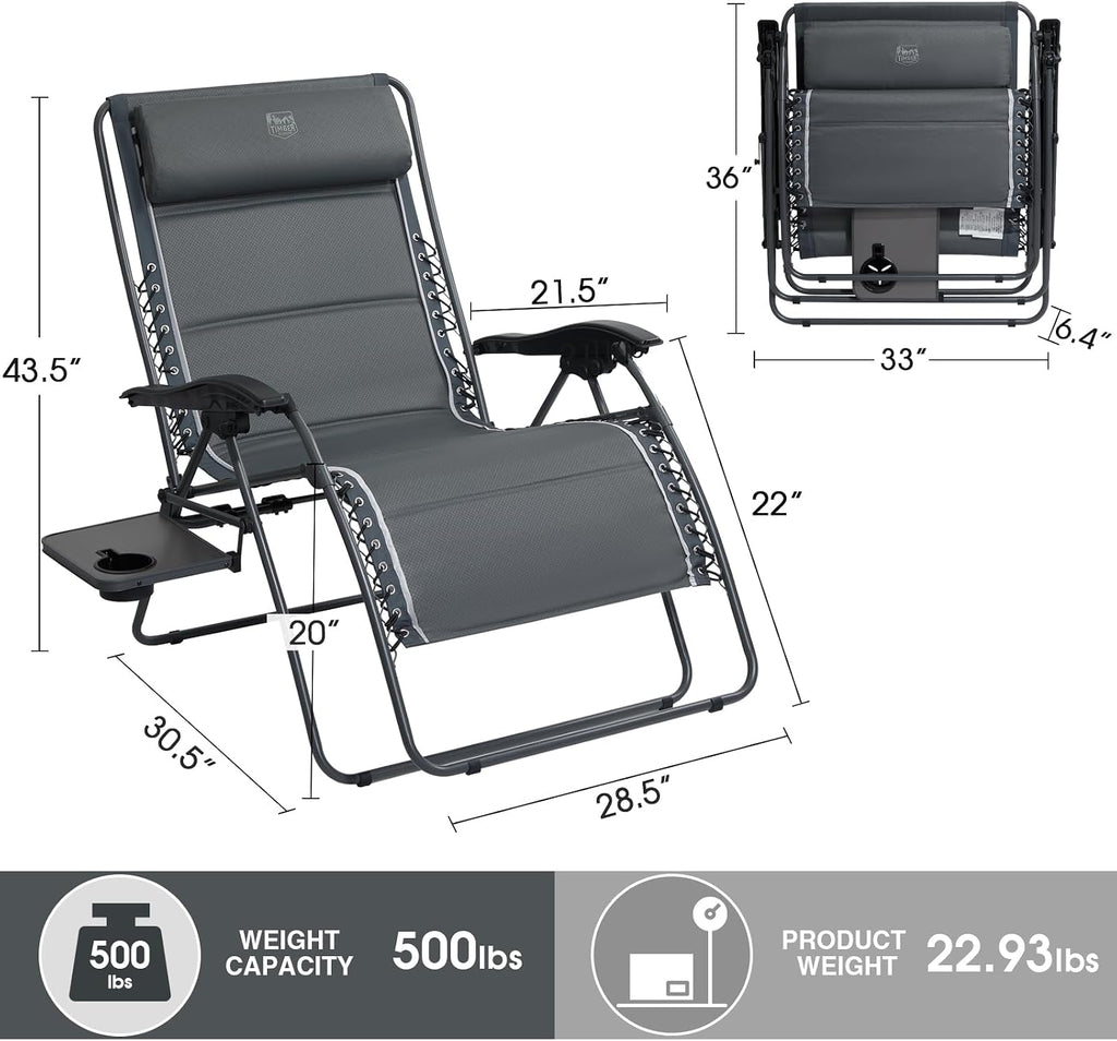 Timber Ridge Grey 33In XXL Zero Gravity Chair