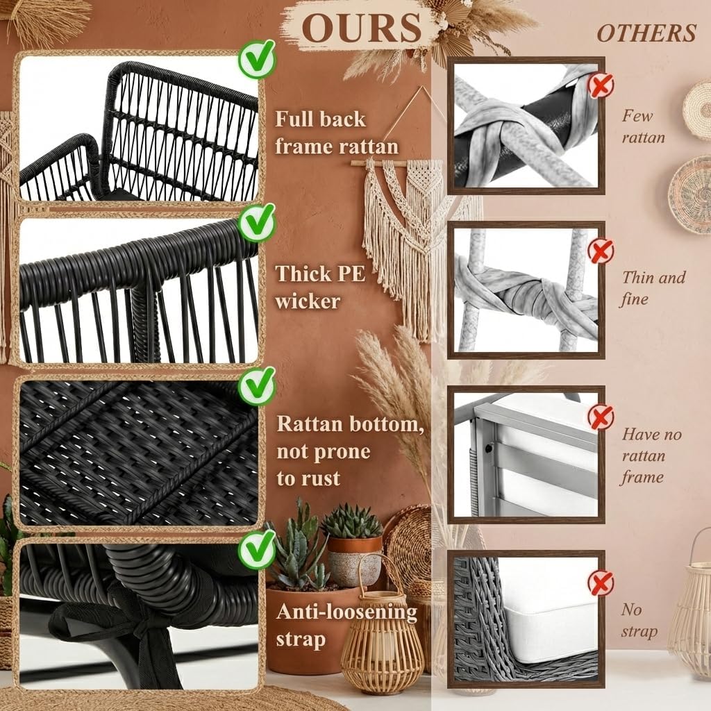 Bezseller 3-Piece L-Shaped Rattan Patio Sofa Set
