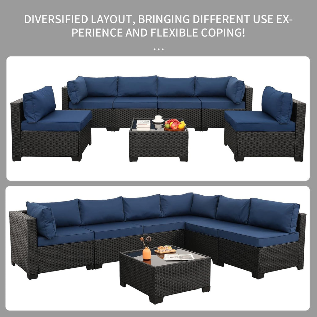 Rattaner 7-Piece Black Wicker Patio Sofa Set