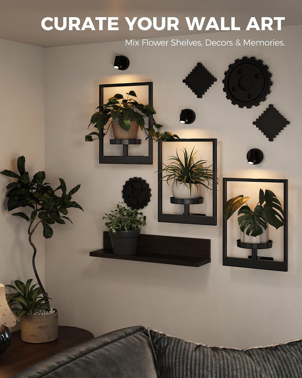 Bamworld 3 Pack Wall Planters With Lights