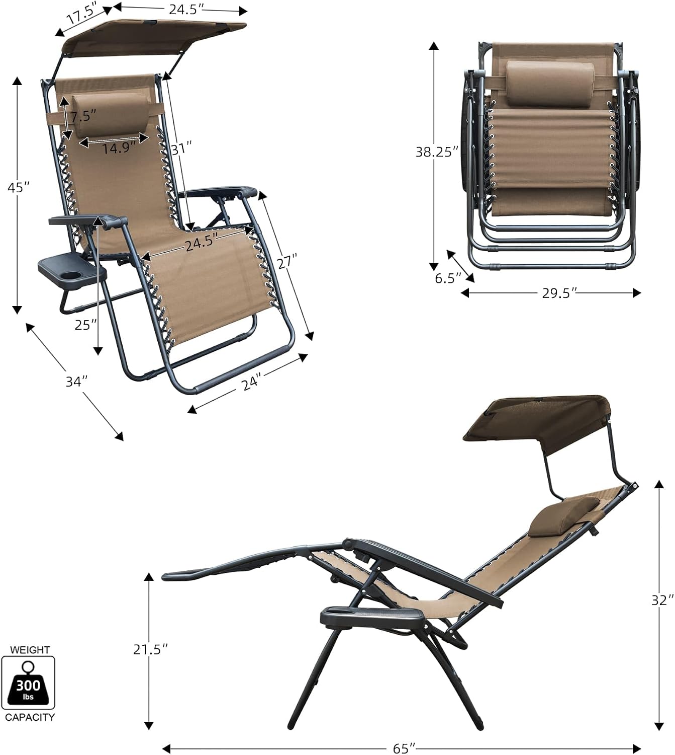 Jeco Tan Oversized Zero Gravity Chair