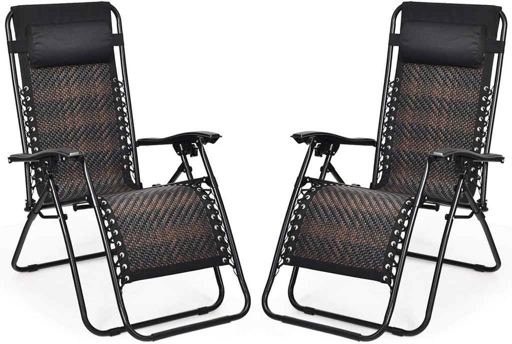 2PCS Rattan Zero Gravity Lounge Chairs