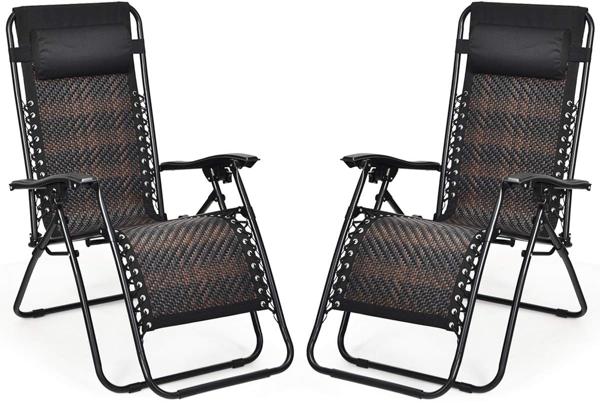 2PCS Rattan Zero Gravity Lounge Chairs