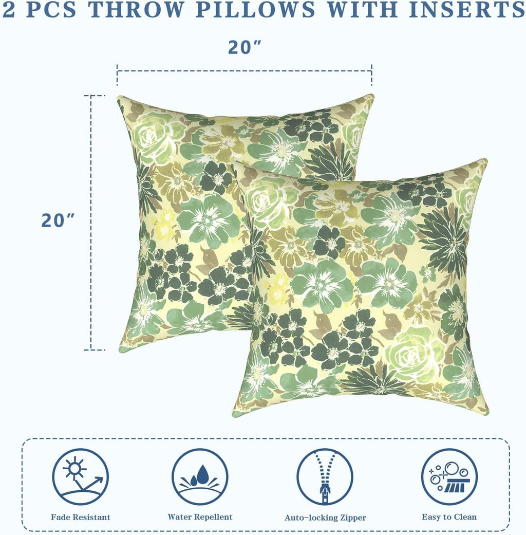 XIII Green Rose 20x20 Outdoor Pillows 2 Pack