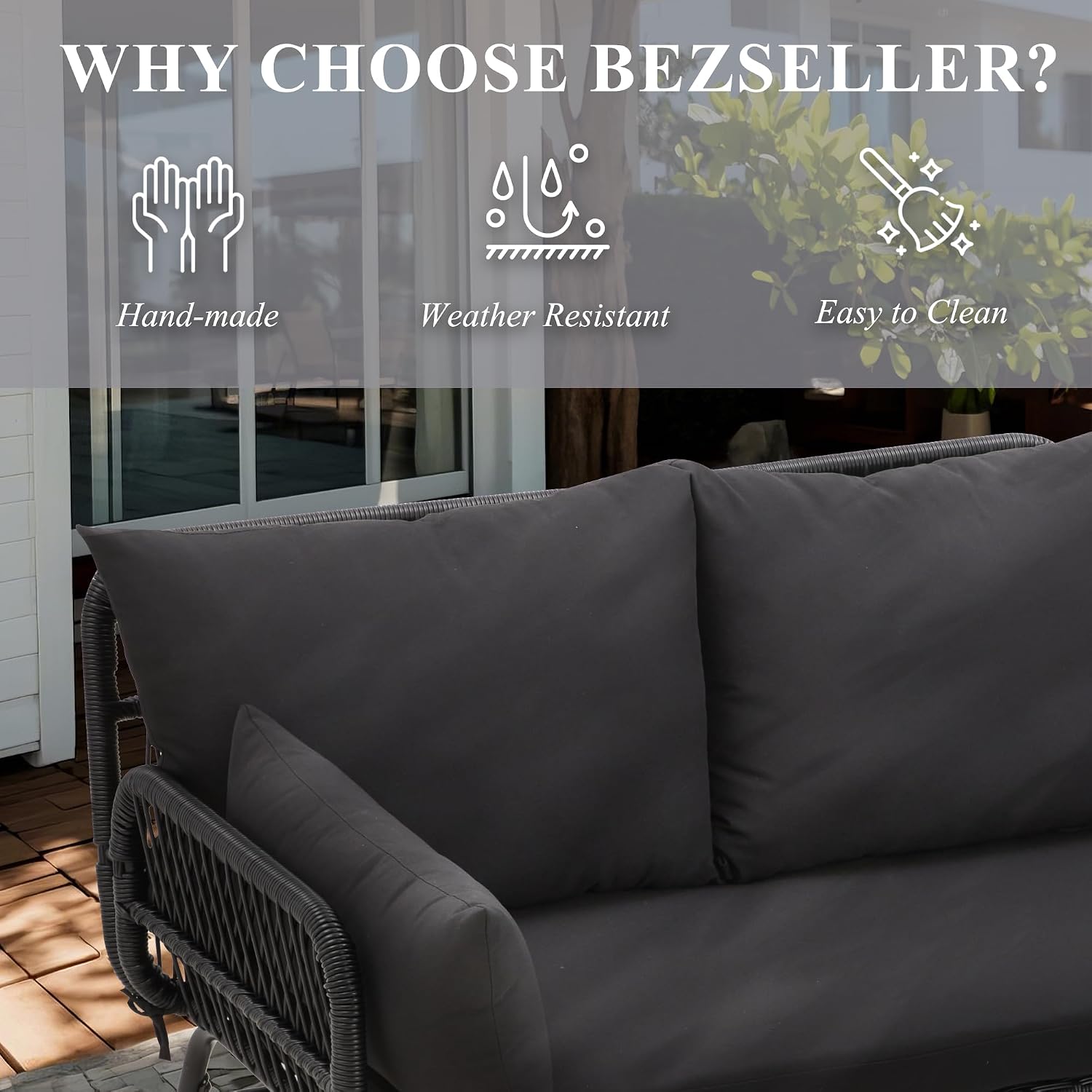 Bezseller 3-Piece L-Shaped Rattan Patio Sofa Set