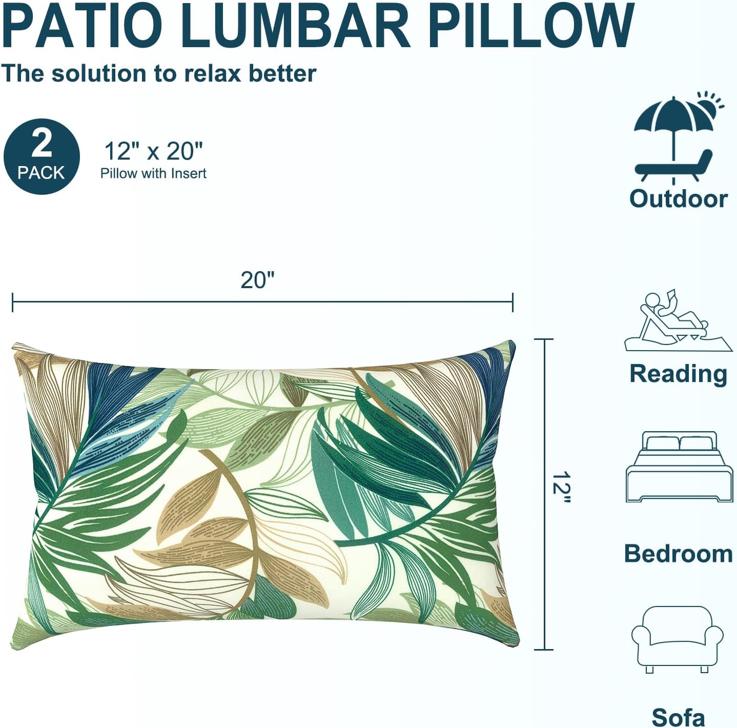 XIII Lush Leaf Green 12x20 Lumbar Pillows Pack of 2