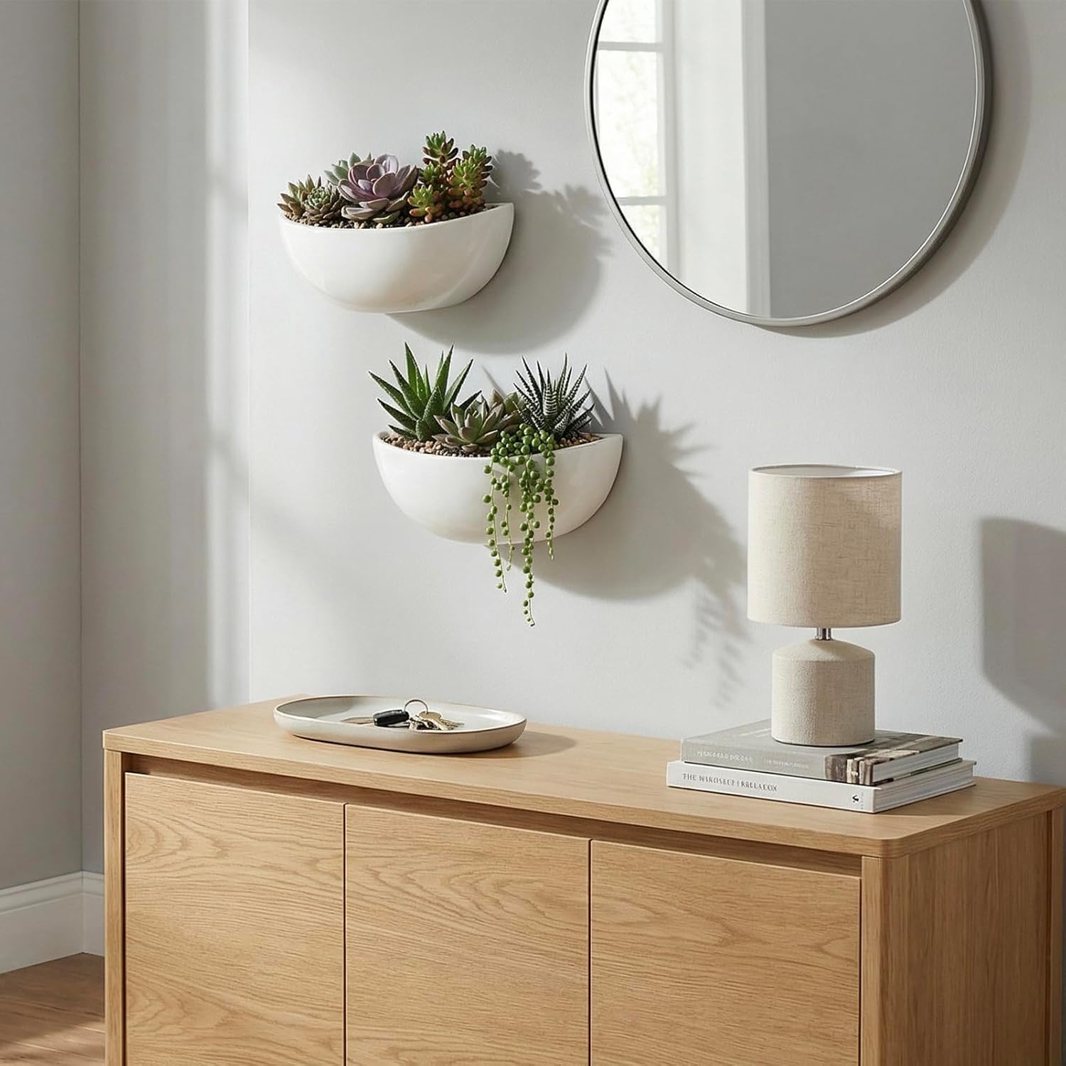 MyGift 2 Pack White Ceramic Wall Planters