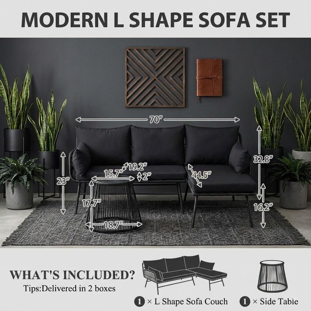 Bezseller 3-Piece L-Shaped Rattan Patio Sofa Set