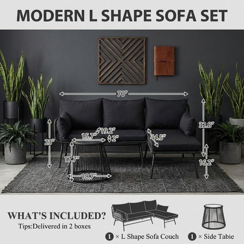 Bezseller 3-Piece L-Shaped Rattan Patio Sofa Set