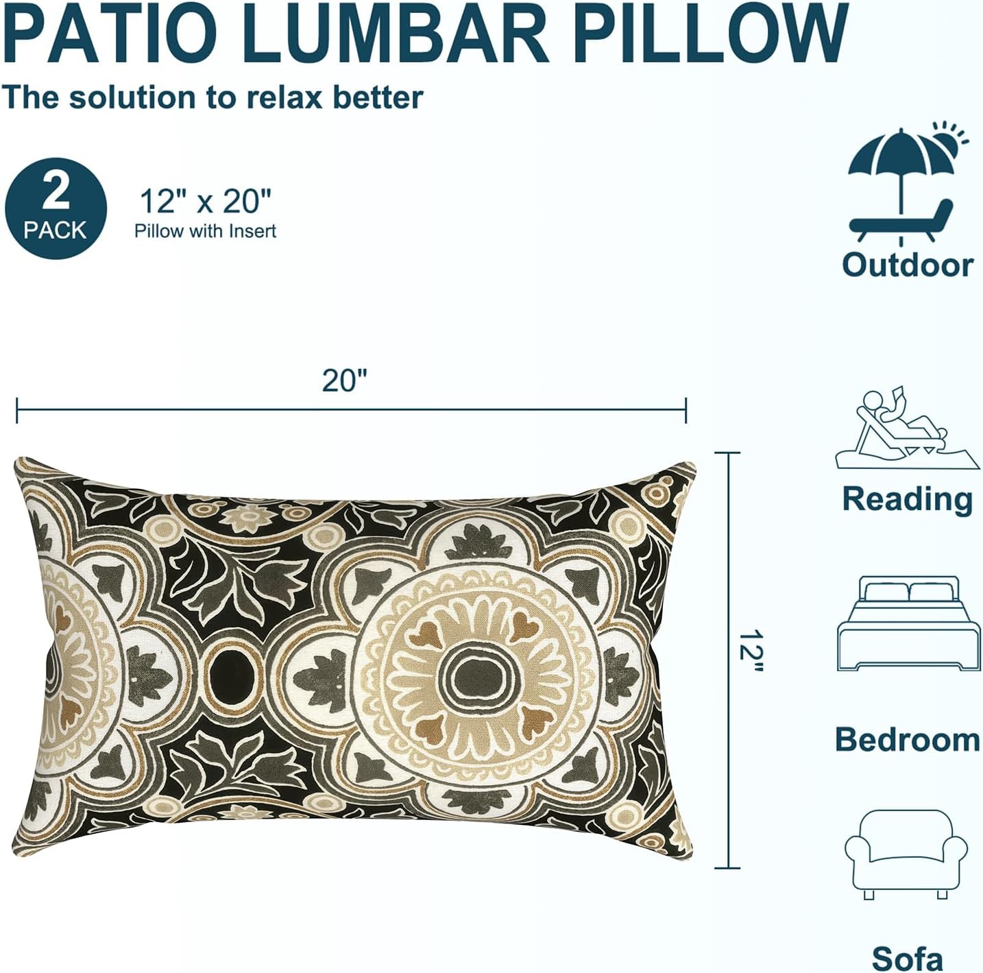 Vintage Medallion 12x20 Lumbar Pillows Pack of 2