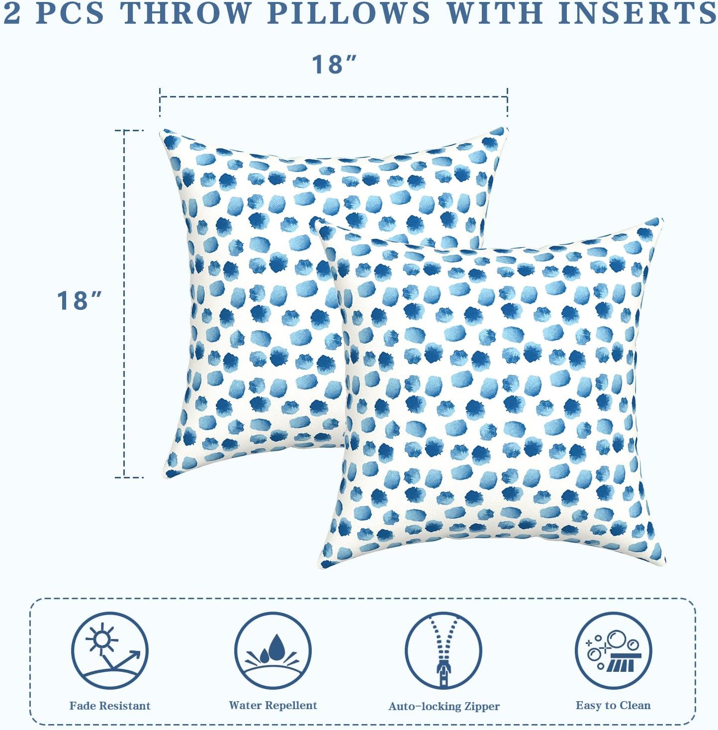 XIII Brush Blue 18"x18" Throw Pillows Set of 2