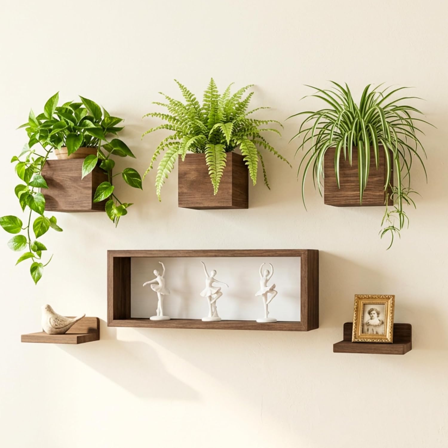 LaLaGreen 8 Pack Wooden Wall Planter Boxes