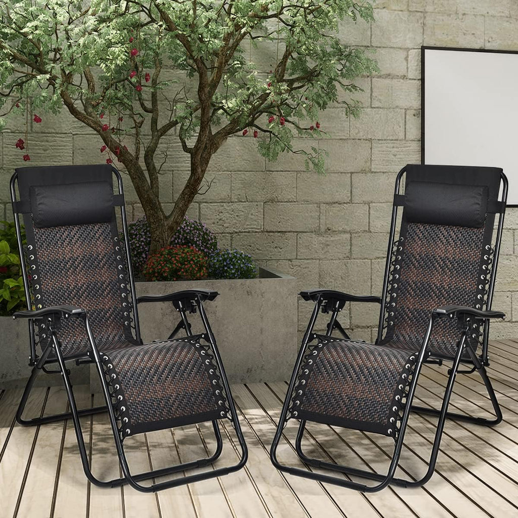2PCS Rattan Zero Gravity Lounge Chairs