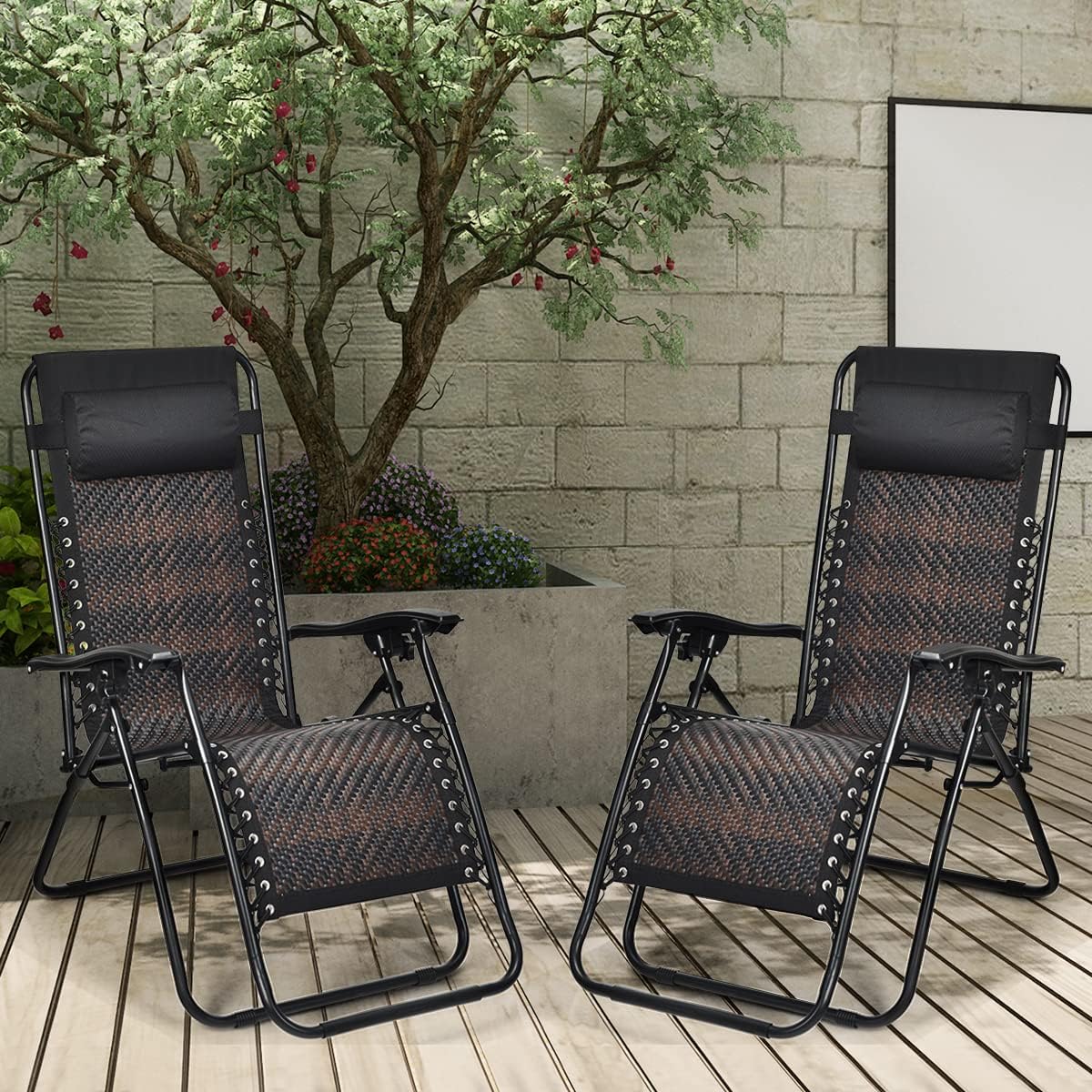 2PCS Rattan Zero Gravity Lounge Chairs