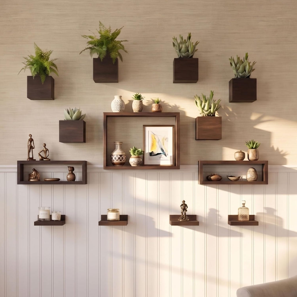 LaLaGreen 8 Pack Wooden Wall Planter Boxes