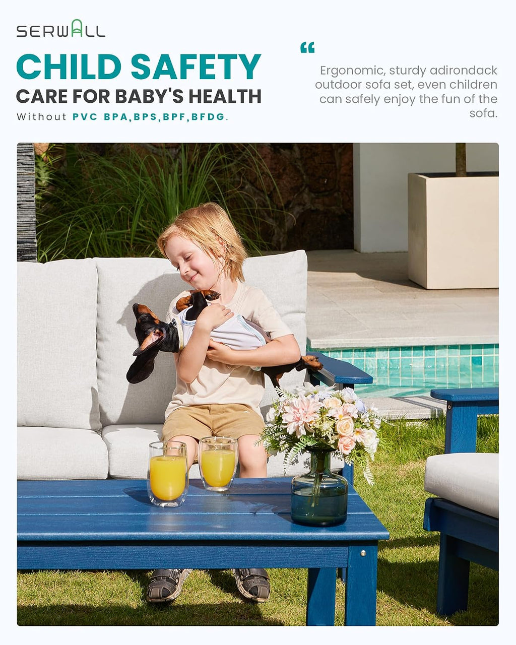 4-Piece HDPE Blue Patio Sofa Set
