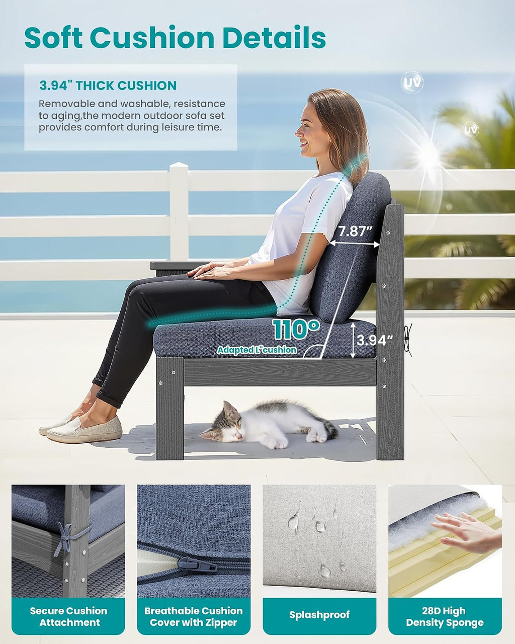 SERWALL 5-Piece HDPE Grey Patio Sofa Set