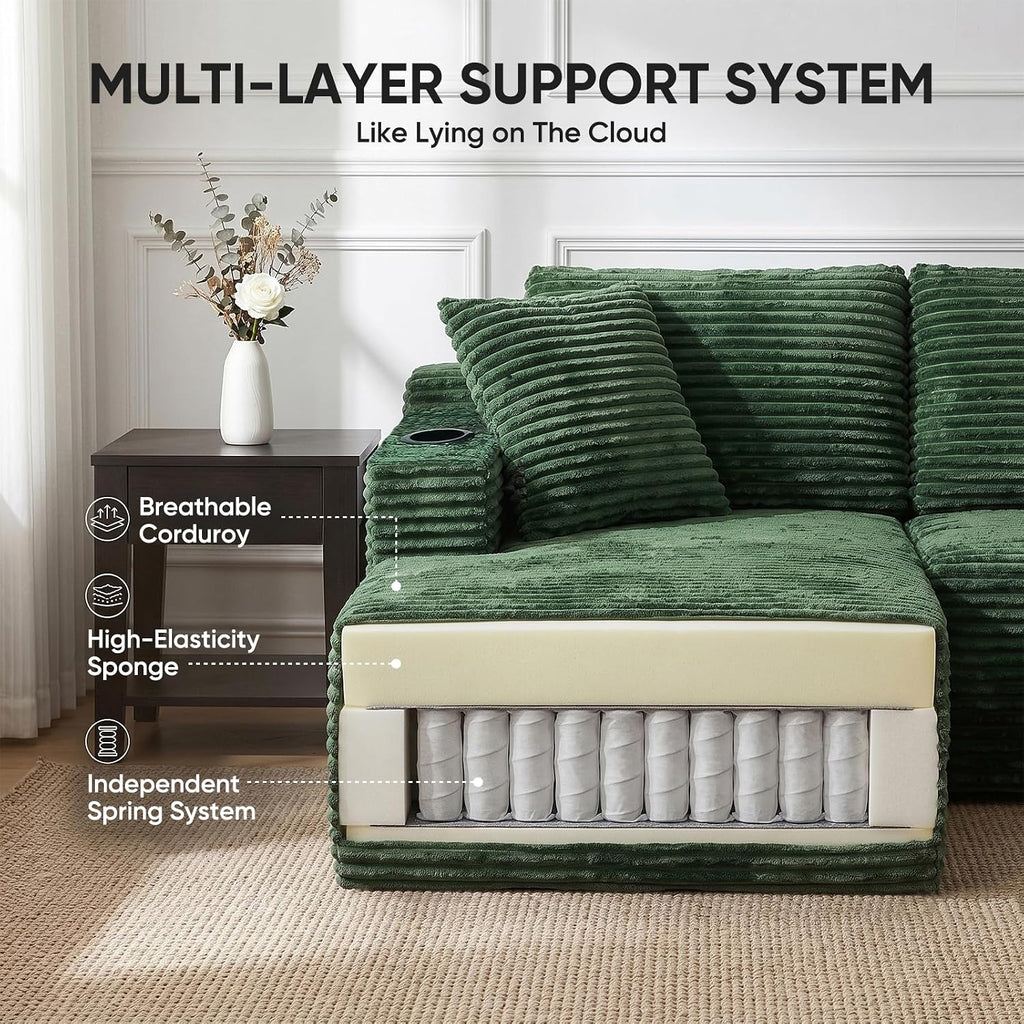 127" U-Shaped Corduroy Cloud Sectional Sofa