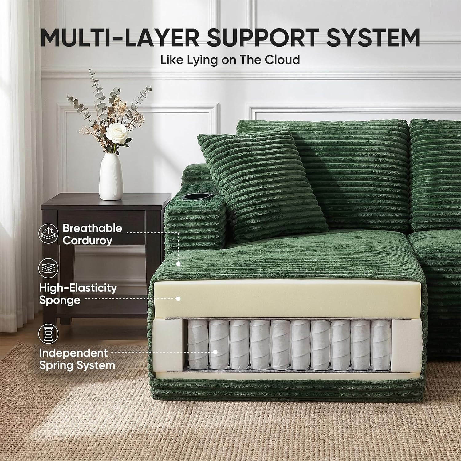 127" U-Shaped Corduroy Cloud Sectional Sofa