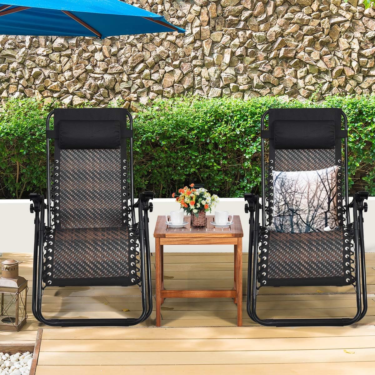 2PCS Rattan Zero Gravity Lounge Chairs