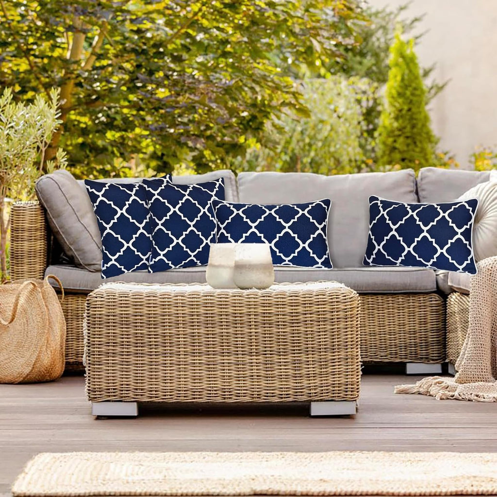 Bird Navy Fretwork 12x20 Outdoor Pillows