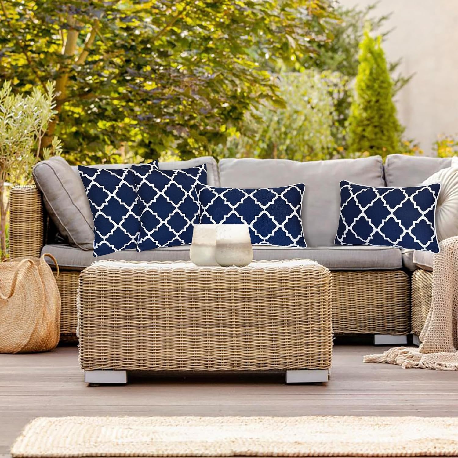 Bird Navy Fretwork 12x20 Outdoor Pillows