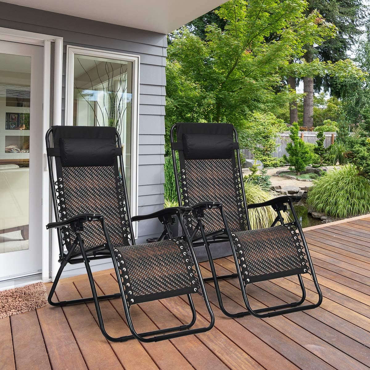 2PCS Rattan Zero Gravity Lounge Chairs
