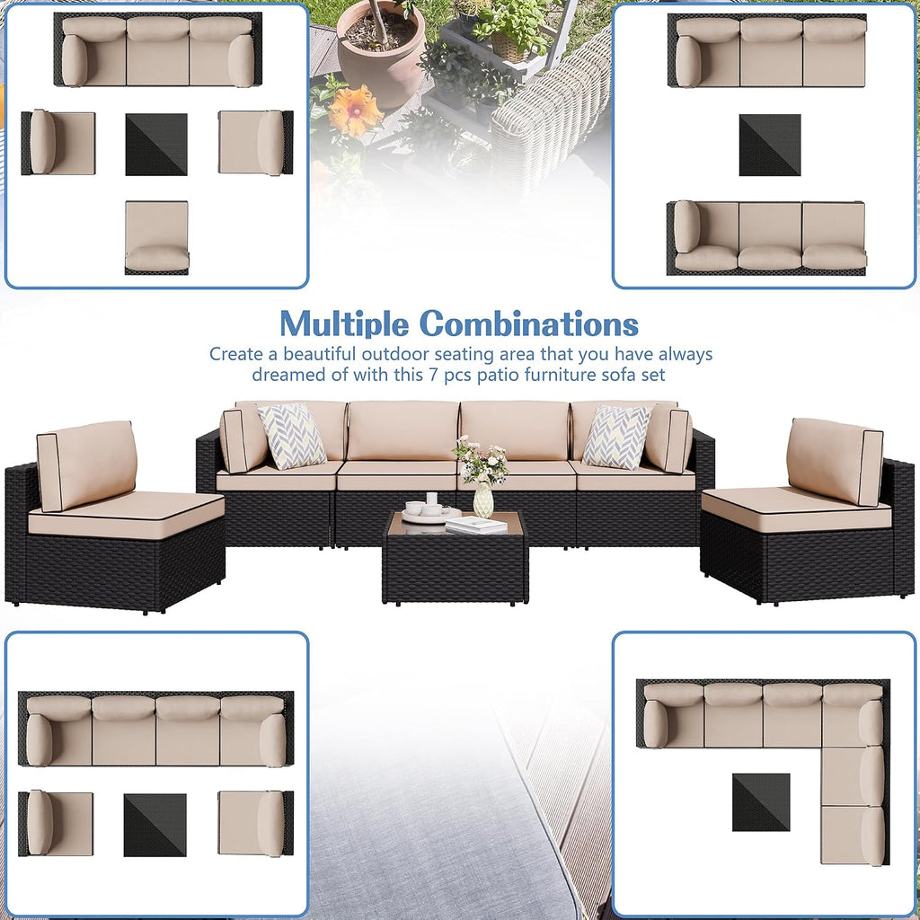 Shintenchi 7-Piece Wicker Patio Sofa Set