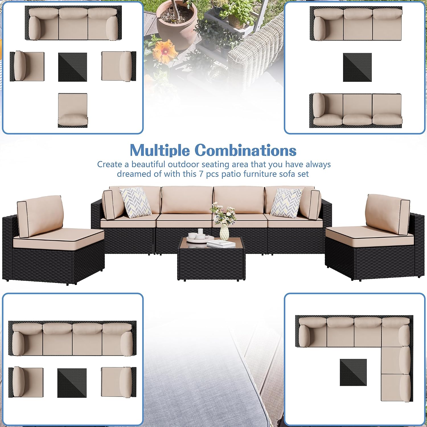 Shintenchi 7-Piece Wicker Patio Sofa Set