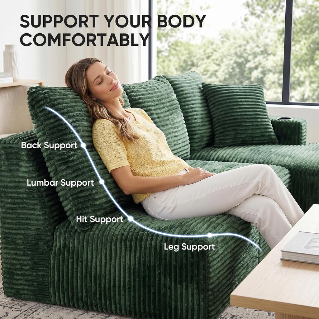 127" U-Shaped Corduroy Cloud Sectional Sofa
