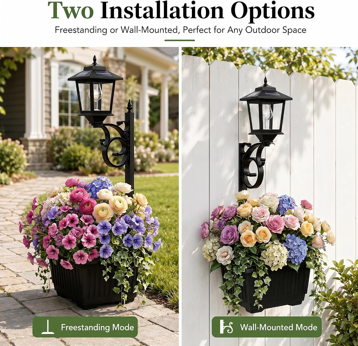 2 Pack 2-in-1 Solar Lamp Post Planter