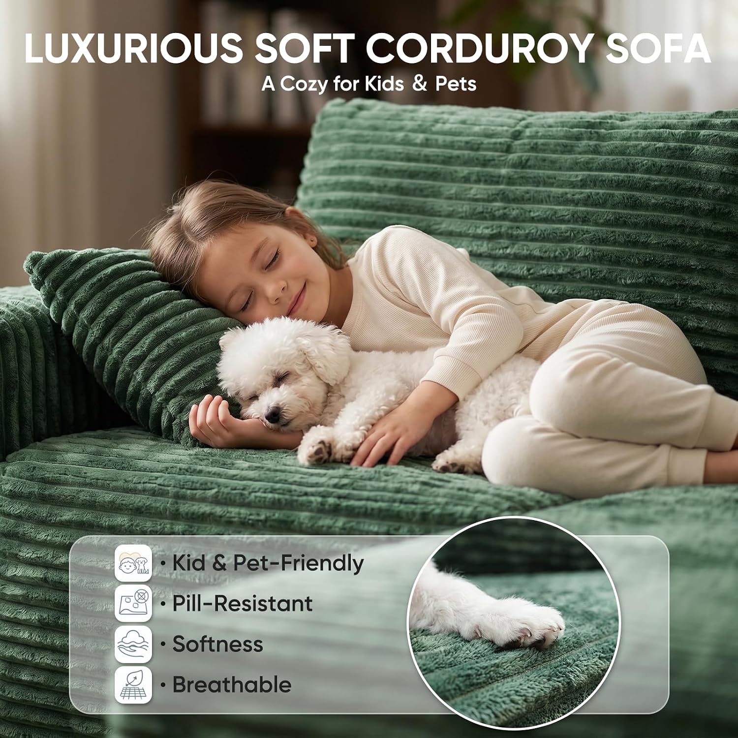 127" U-Shaped Corduroy Cloud Sectional Sofa