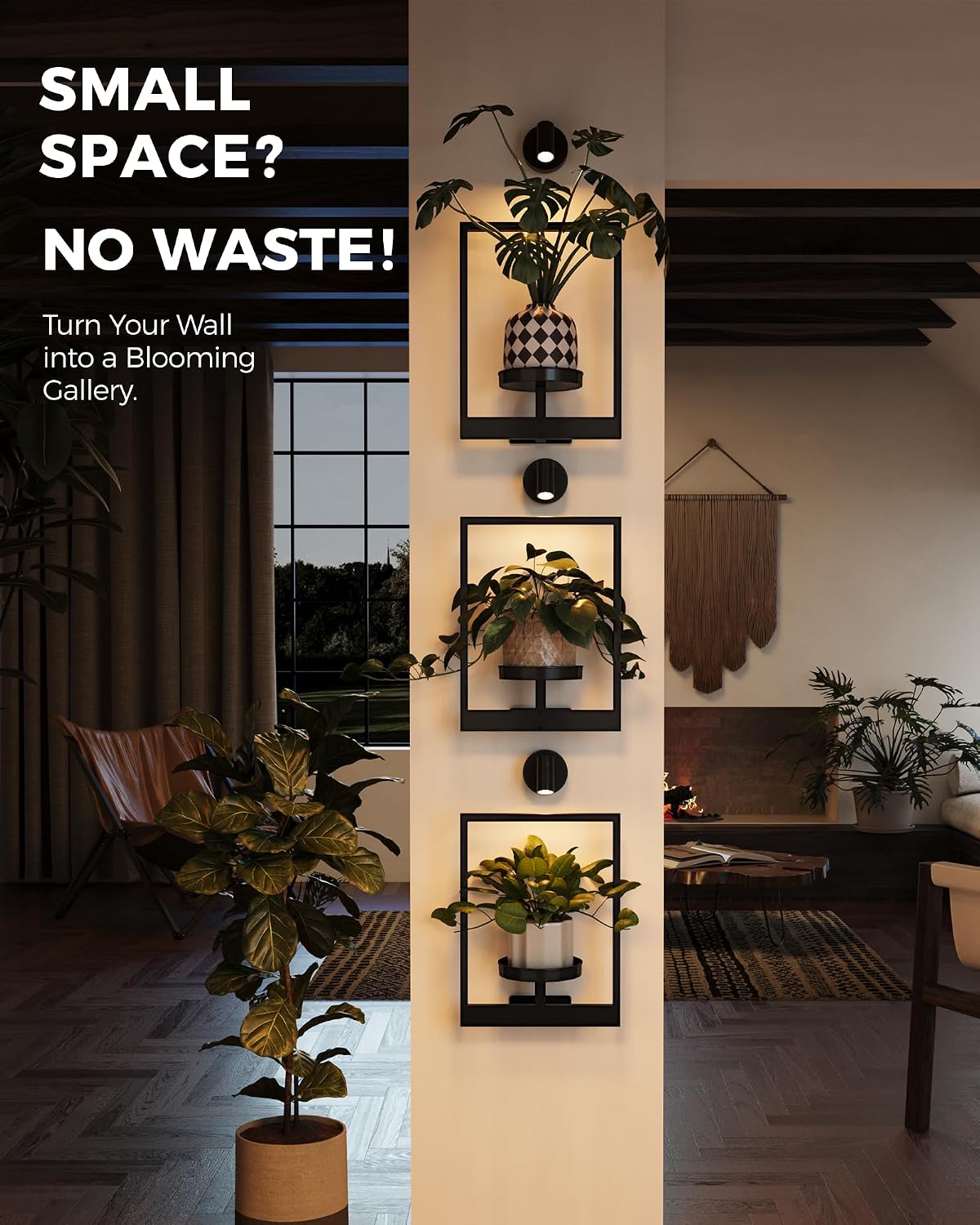 Bamworld 3 Pack Wall Planters With Lights