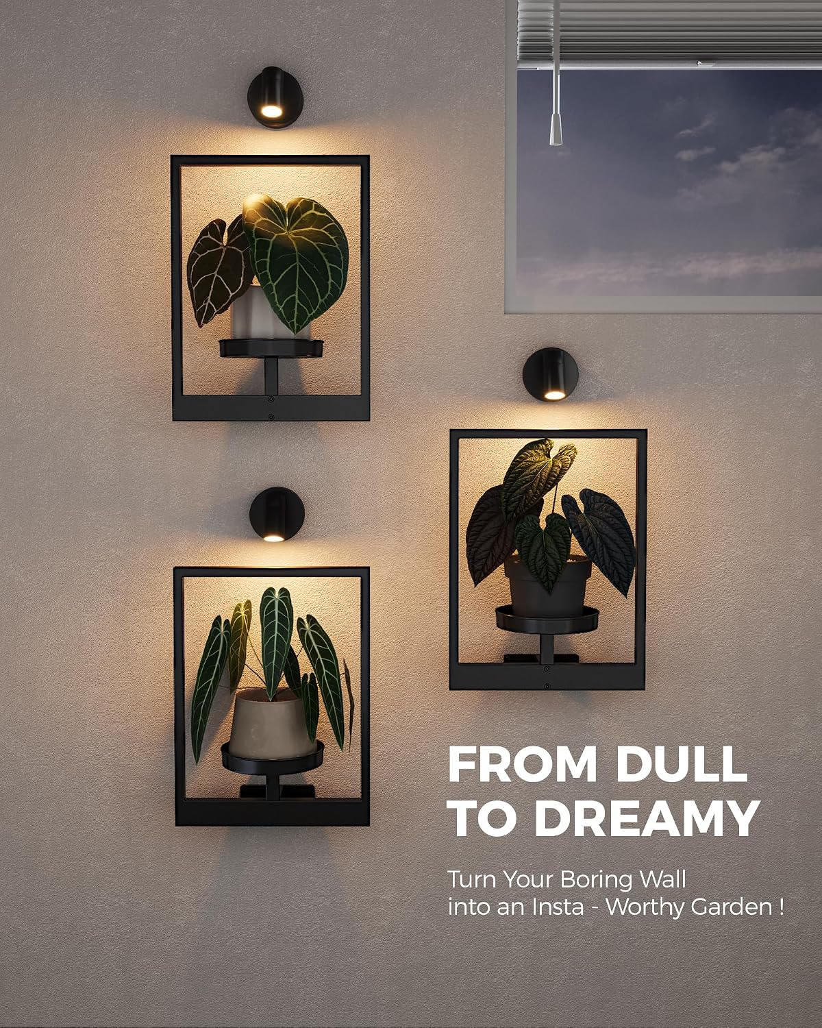 Bamworld 3 Pack Wall Planters With Lights