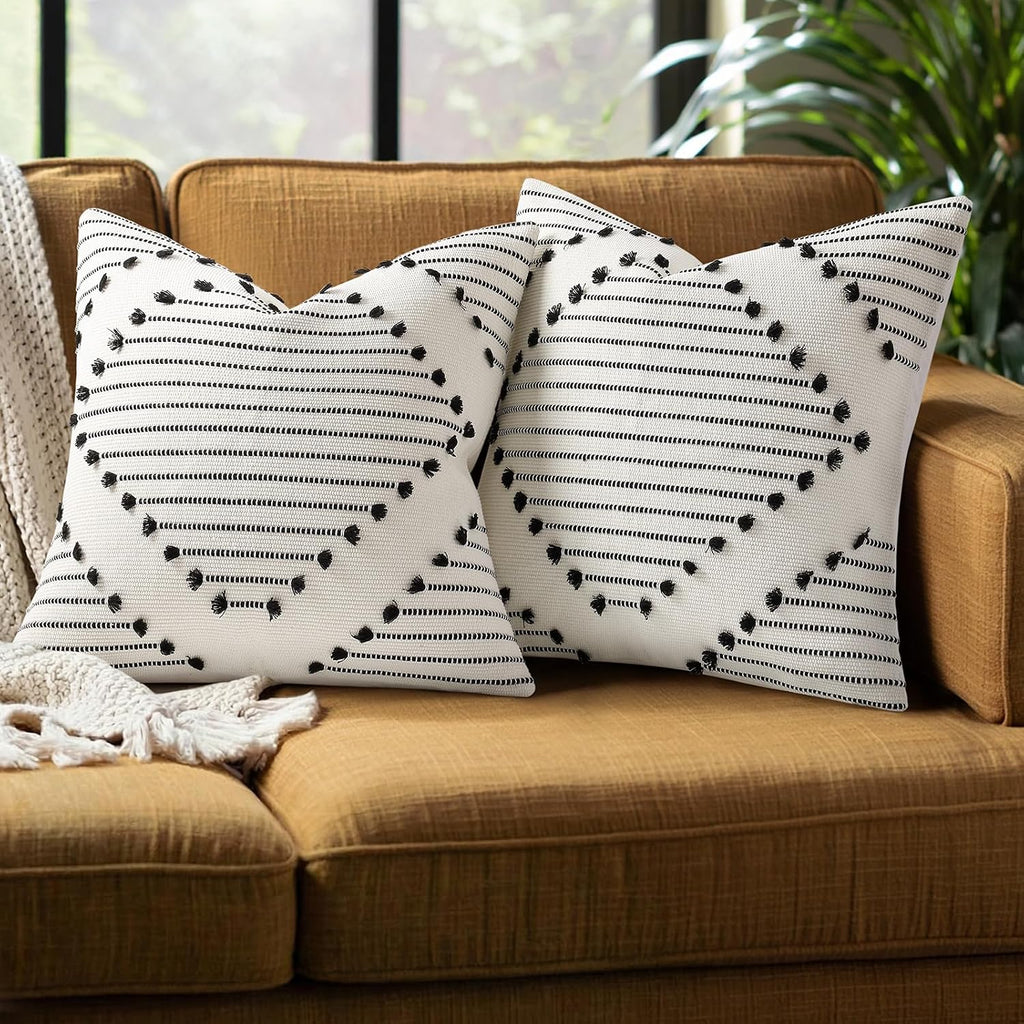 Mecatny Black Cream 18X18 Pillow Covers Set of 2