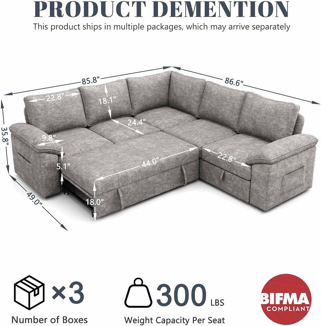85 Inch L Shaped Modular Sleeper Sofa