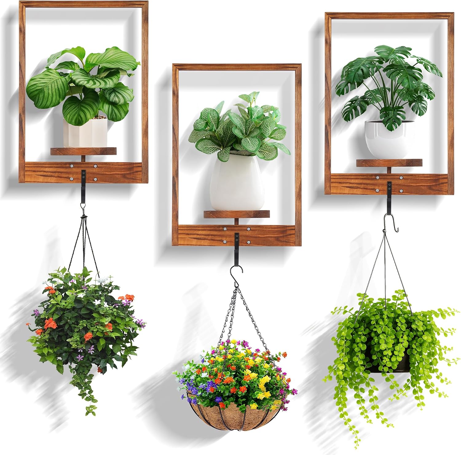 3 Pack Solid Wood Wall Planter Shelf