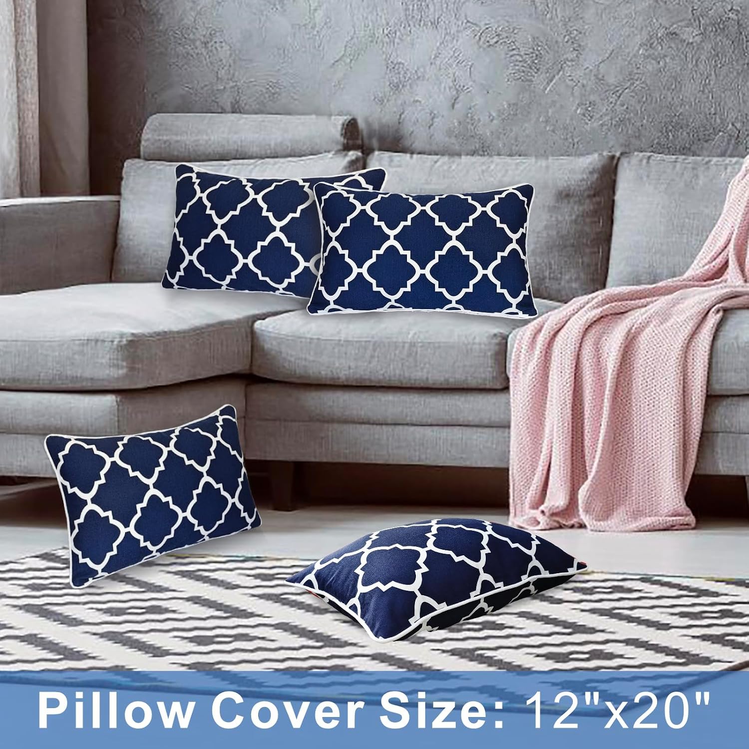 Bird Navy Fretwork 12x20 Outdoor Pillows