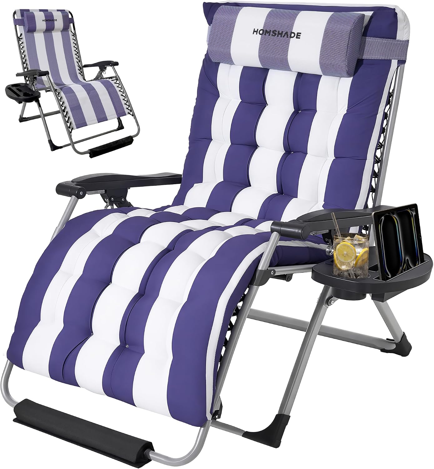 Blue White 33In XXL Zero Gravity Chair